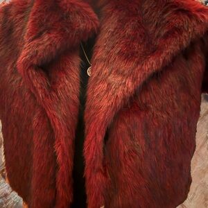 Luxurious Faux Fur Jacket in Rich Red 3/4 sleeve